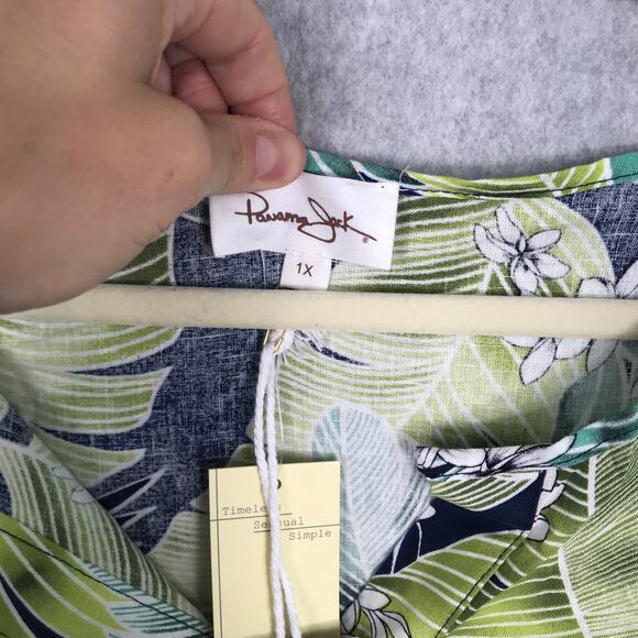Panama Jack Top Womens Plus 1X Green Linen Palm‎ Resort Tropical Vacation Shirt - Picture 6 of 11